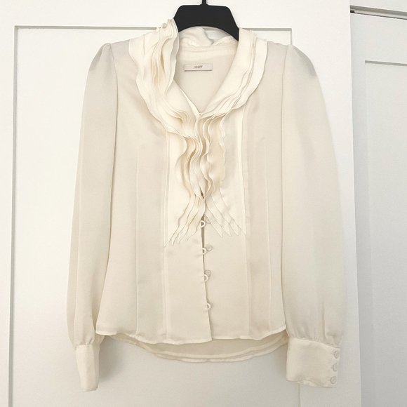 Ruffled Long Sleeve Ivory Blouse - Picture 1 of 12